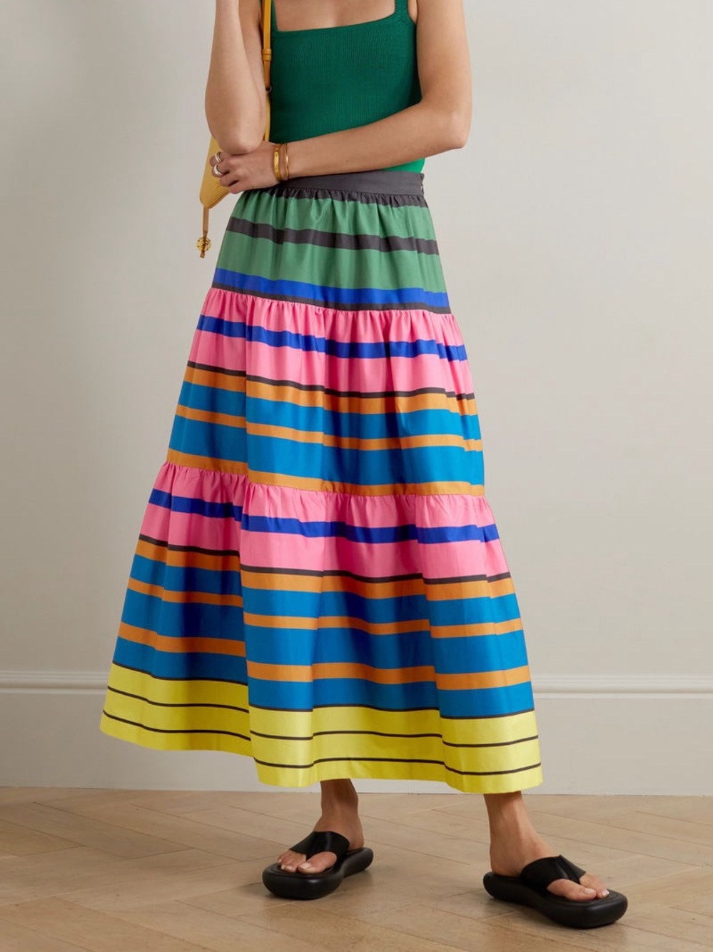 Staud Sea Tiered Striped Stretch Midi Skirt size 14 READ